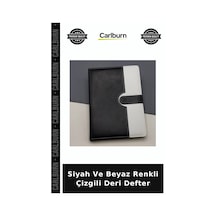 Siyah Ve Beyaz Renkli Çizgili Deri Defter Hatırat Çalışma Masası Anı Defteri