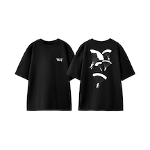 Thewert Yamaç Paraşütçüler Çizim Tasarım Sırt Baskılı Pamuk Siyah Oversize T-shirt