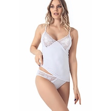 Miorre 1102 Kadın İnce Askılı Dantelli Atlet Beyaz