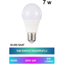 Sarı Işık Led Ampul 7w %85 Enerji Tasarruflu E27 Duy Led Ampul 220 Açılı 30.000 Saat Kullanım