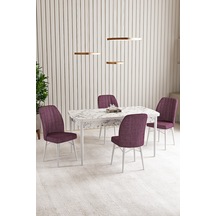 Vale Beyaz Mermer Desen 70 x 114 Açılabilir Mdf Mutfak Masası 4 Sandalye Gül kurusu