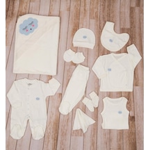 Buse & Eylül Bebe Bulut Desenli 10 Parça Erkek Bebek Hastane Çıkışı - Ekru