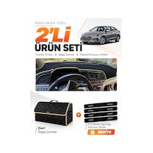 Hyundai Elantra 2017-2020 Uyumlu Torpido Örtüsü + Deri Bagaj Çantası + Sticker Seti - Siyah Bej