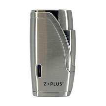 Z+plus Çift Torch Alevli, Entegre Delicili Punch Lüks Puro Çakmağı - Mat Krom Gri