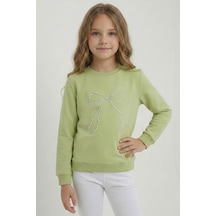 Breeze Kız Çocuk Sweatshirt İnci Taş İşlemeli 7-12 Yaş, Fıstık Yeşili Fıstık Yeşili