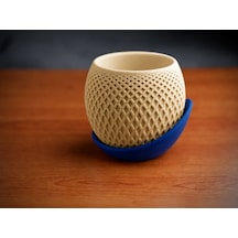3d Baskı Küre Saksı - Kafes Dokulu İki Parçalı Dekoratif Saksı - Bej-mavi