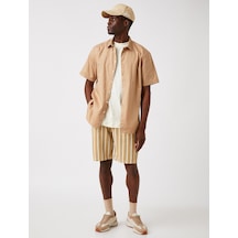 Koton Gabardin Şort Cepli Bej Çizgili 2sam40106hw Ekru