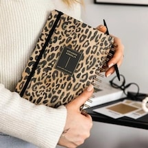 Leopar Desenli A5 Spiralli Süresiz Planlayıcı Ajanda, 15x21 Cm Açık Gri