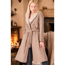 Z6671 Dewberry Bayan Palto-düz Bej-düz Bej