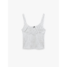 Koton Fiyonklu Drapeli Slim Fit U Yaka Bürümcük Kumaş Puantiyeli Askılı Tişört Beyaz Desenli 5sak10489ek Beyaz Desenli