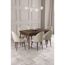 Calvin Barok Desen 80x132 Mdf Açılabilir Mutfak Masası Takımı 6 Adet Sandalye Krem
