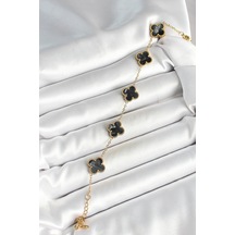 Zarif Kadın İçin Golden Çelik Sedefli Siyah Yonca Bileklik