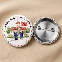 Fikart Türküm Doğruyum Çalışkanım - Lacivert Üniforma - Okul Ve Öğrenci Temalı 58mm İğneli Metal Buton Rozet Çok Renkli