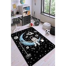 Siyah Kaymaz Taban Uzay Tema Astronotlu Çocuk Halısı Ar1159n11