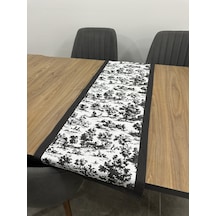 Toile De Jouy Monet Runner 40x110 Cm %100 Pamuk Dijital Baskılı Masa Örtüsü Country Tarzı Fransız Desen Masa Dekoru - Zt710 Siyah