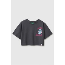 United Colors Of Benetton Kız Çocuk Lilo & Stitch Baskı Detaylı Crop T-shirt Kahverengi 6-13 Yaş-2825
