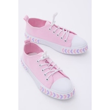 Çocuk Unisex Pembe Rahat Kalıp Ok Detaylı Lastik Bağcıklı Kumaş Spor Ayakkabı TBYSRSK005
