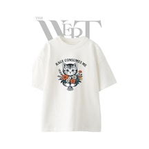 Thewert Rage Cat Tasarım Baskılı Ünisex Beyaz Oversize T-shirt