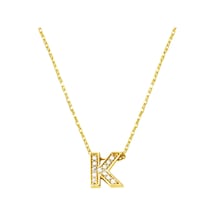 Taşlı K Harfli Minimal Harf Altın Kolye