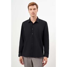 Morven Erkek Siyah Basic Düz Desen Sert Yaka Regular Fit Gömlek 24mc004059001 Siyah