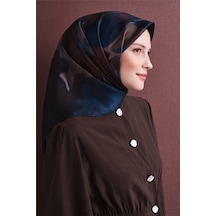 Armine Tivil Saf İpek Eşarp 9606 03 Lacivert Kahverengi Soyut Desen