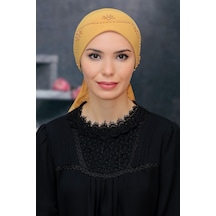 Hürrem Bone Gold Pratik Hazır Geçmeli Tesettür Bone Sandy Kumaş Güllü Boncukl Altın