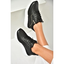 Fox Shoes U702020709 Siyah Kalın Tabanlı Spor Ayakkabı Sneakers Siyah-suni Deri Siyah
