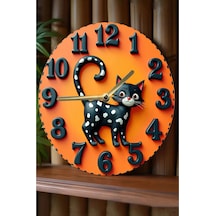 Siyah Noktalı Kedi Figürlü Çift Katmanlı Mdf Duvar Saati 3d Görünümlü Tasarım 33 Cm Sdw340 Renkli