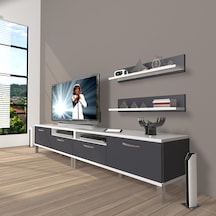 Decoraktiv Eko 200r Mdf Krom Ayaklı Tv Ünitesi Tv Sehpası Beyaz - Antrasit