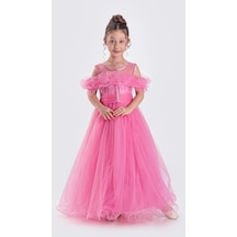 Mnk Baby & Kids Uzun Etek Kız Çocuk Robası Şifon Abiye M00723 Fuşya