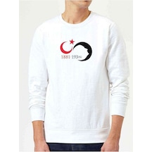 10 Kasım Silüet Turk Bayrağı Baskılı Beyaz Erkek Sweatshirt