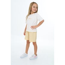 Toontoy Kids Toontoy Kız Çocuk 2'li Takım Baskılı Bisiklet Yaka T-shirt & Beli Lastikli Şort Sarı