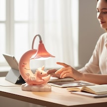 Ay Ve Unicorn Tasarımlı Sevimli Şarjlı Masa Lambası Pembe