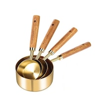 Qerhome 4'lü Ahşap Saplı Gold Lüks Ölçü Kaşığı - Ölçü Kabı Altın