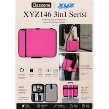 Classone 3in1 Serisi Xyz146 13,14 İnch Uyumlu Tablet, Laptop El Ve Omuz Çantası Pembe
