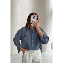 Distimi Kadın Oversize Çizgili Gömlek Renkli