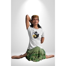 Yin İle Yang Kuramı Unisex Unisex Beyaz Organik Baskılı T-shirt Penye Yüksek Kalite Beyaz
