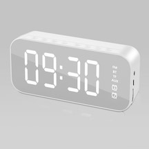 Yifomall Beyaz Mini Bluetooth Hoparlör - Fm Radyo, Çift Alarm, Ayna Fonksiyonu, 12/24 Saat Gösterimi, Usb Şarjlı