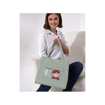 Toz Vintage Shawan Yazılı Fermuarlı Bez Kol Omuz Çantası Yeşil