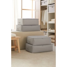 Ocean Home Textile 4'lü Gri Balıksırtı Baza Altı Hurç Set 2 Adet 62 x 46 x 22 / 2 Adet 74 x 46 x 22 cm