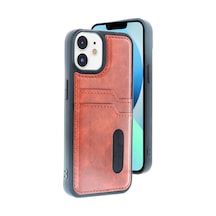 Newface Apple Uyumlu iPhone 11 Kılıf Sara Kartvizitli Deri Kılıf - Taba Taba