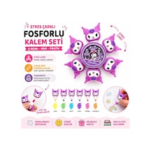 Kuromi Figürlü Stres Çarklı 6 Renk Mini Fosforlu Kalem Seti Mor Mor