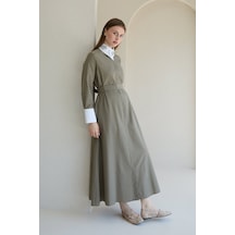 Yake Store Yakası Taşlı Gömlek Elbise 32-2760 - Çağla Yeşili Çağla Yeşil
