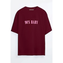90's Baby Baskılı Bordo - Mavi Oversize T-shirt Bordo