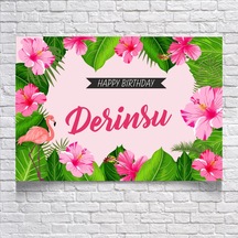 Pembe Çiçek Temalı Doğum Günü Afişi 100x150 Cm