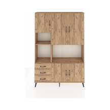 Arges Dolap 9 Raflı 3 Çekmeceli 5 Kapaklı 132x30x195 Çam-çam/çam Çam