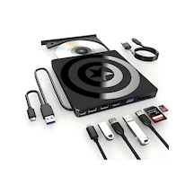 Valkyrie Harici Cd Dvd Okuyucu Yazıcı Usb 3.0 Type-c Hub Sd Tf Kart Okuyucu 4 Usb Portlu İnce Taşınabilir