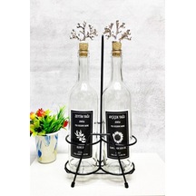 Gümüş Mercan Mantar Tıpalı Şeffaf Cam Şişe 750 Ml Ve Siyah Stant
