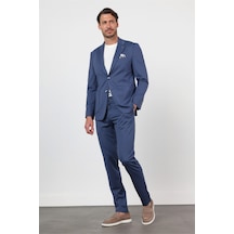 İmza Koyu Lacivert Kendinden Desenli Mono Yaka 6 Drop Slim Fit Takım Elbise 1001260165