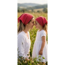 Anne Kız Kombin Saç Bandanası Takım Yazlık Ürün %100 Pamuklu Poplin Kumaş Anne Kız İkili Fiyatıdır Kırmızı